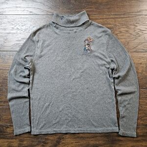 Vintage 90s Disney Store Tigger Embroidered Gray Ribbed Knit Turtleneck Top M